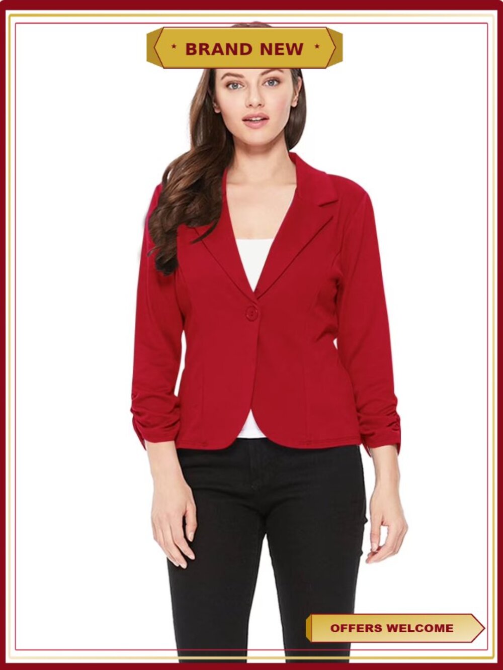 Women's 3/4 Sleeve Open Front Blazer Jacket Office Work Casual